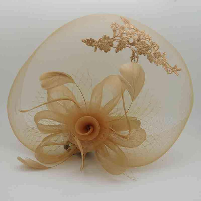 Large Embroidered Mesh Veil Fascinator Fascinator Something Special Hat lb7720ch Champagne