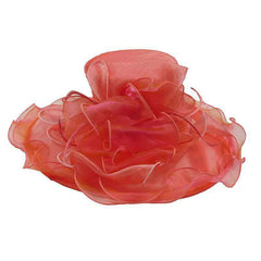 Large Organza Hat with Netting and Feather Accent Dress Hat Something Special Hat SW2824co Coral