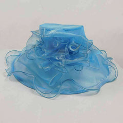 Large Organza Hat with Netting and Feather Accent Dress Hat Something Special Hat SW2824lb Light Blue