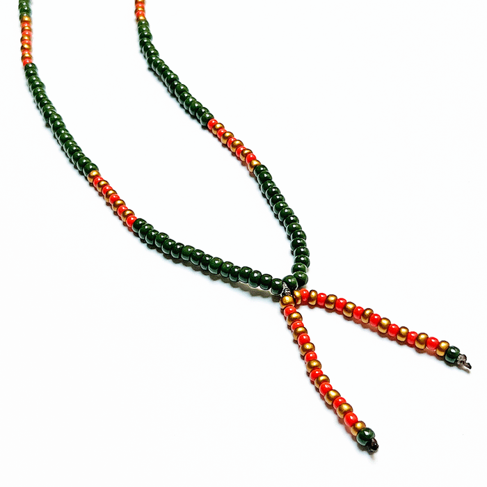 Lariat Hand-Beaded Necklace (Olive)