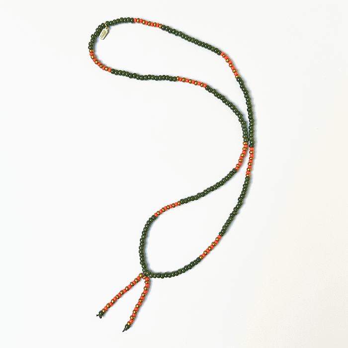 Lariat Hand-Beaded Necklace (Olive)