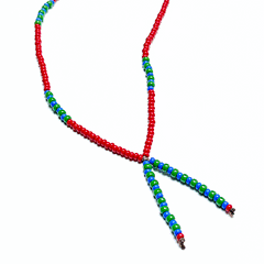 Lariat Hand-Beaded Necklace (Red)