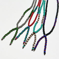 Lariat Hand-Beaded Necklace (Red)