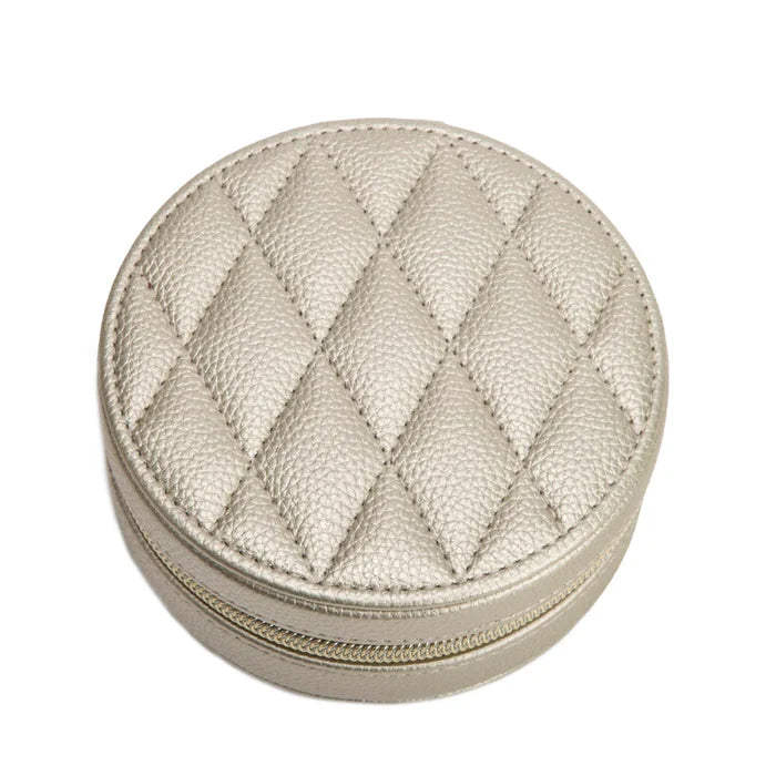 Leah Quilted Round Travel Jewelry Case (Gold)