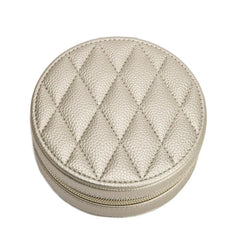 Leah Quilted Round Travel Jewelry Case (Gold)