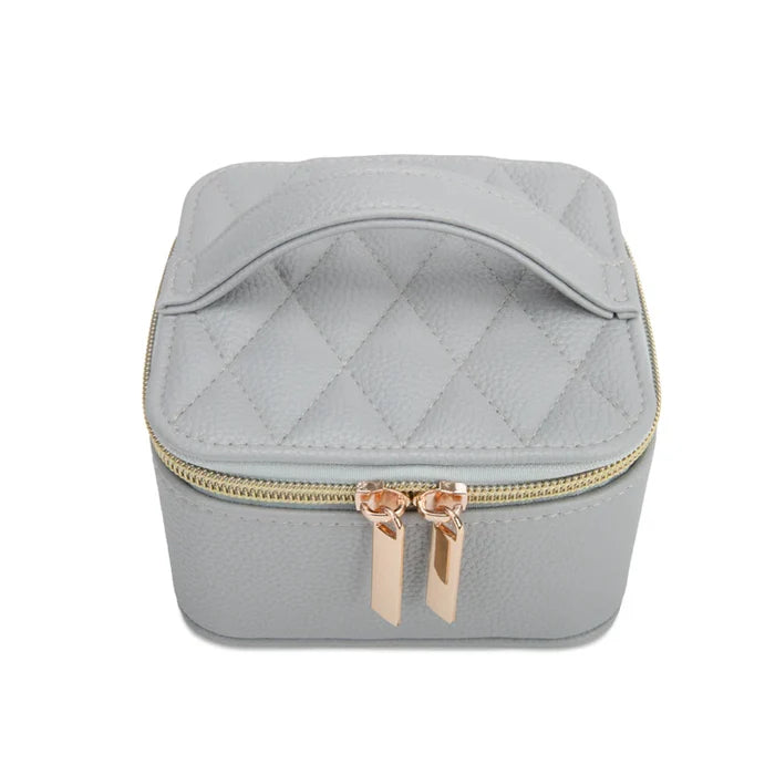 Leah Quilted Travel Jewelry Case w Pouch (Light Grey)