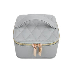 Leah Quilted Travel Jewelry Case w Pouch (Light Grey)