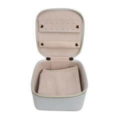 Leah Quilted Travel Jewelry Case w Pouch (Light Grey)