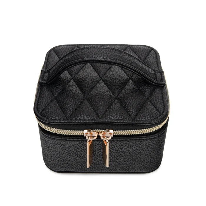 Leah Quilted Travel Jewelry Case with Pouch (Black)