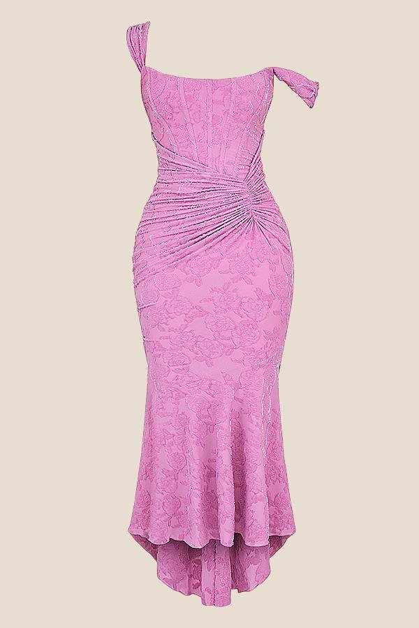 Straps Lilac Lace Ruched Mermaid Long Dress