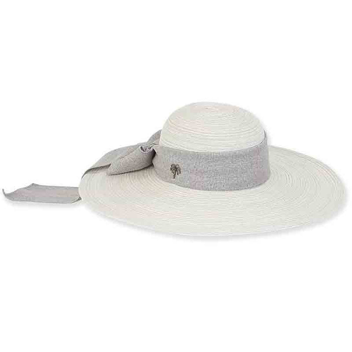 Linen Scarf Polybraid Wide Brim Sun Hat - Sun 'N' Sand Hats Wide Brim Sun Hat Sun N Sand Hats HH1480D gy Grey