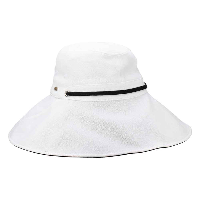 Linen Trail Hat with Chin Cord - Scala  Women's Hats Wide Brim Hat Scala Hats LC834-WHT White Small (55 cm)
