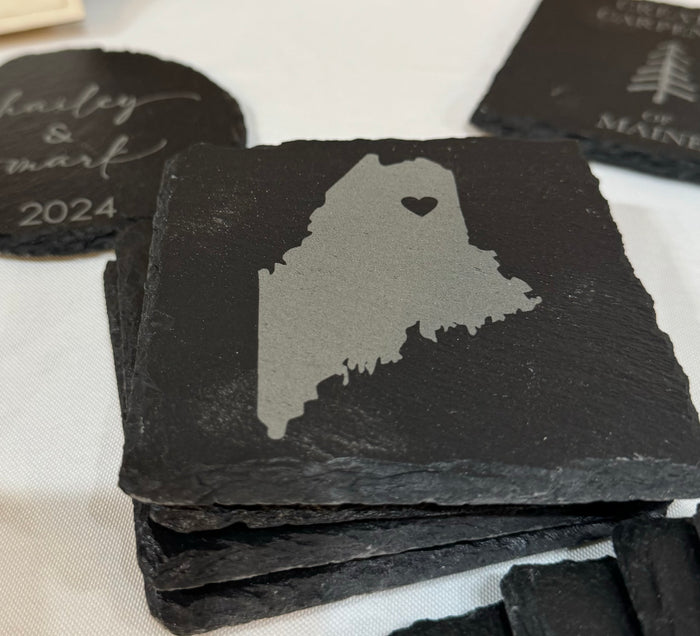 Maine Slate Engraved Coaster with Optional Heart