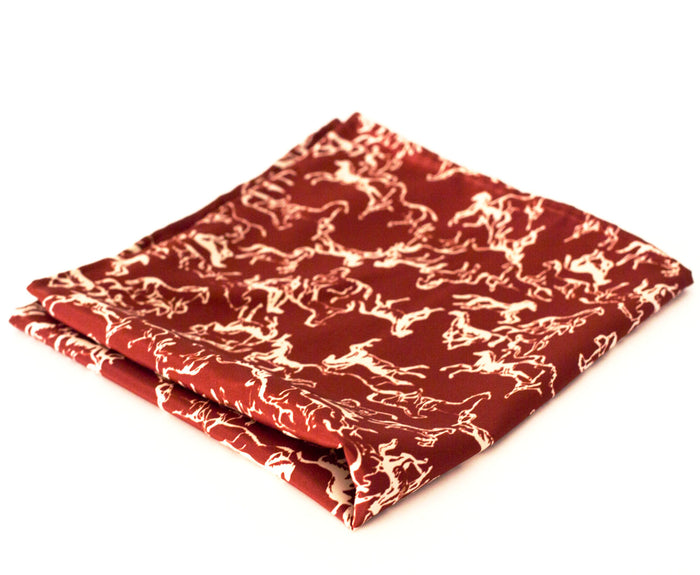 Majestic Horse Print Brown Rayon Pocket Square by Put This On
