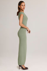 Modal Asymmetric Ruched Maxi Dress  in Sage Green