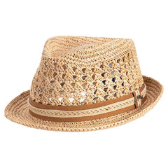 Men's Crocheted Toyo Fedora Hat - Tommy Bahama Hats Fedora Hat Tommy Bahama Hats TBM329-TEA1 Tea S/M