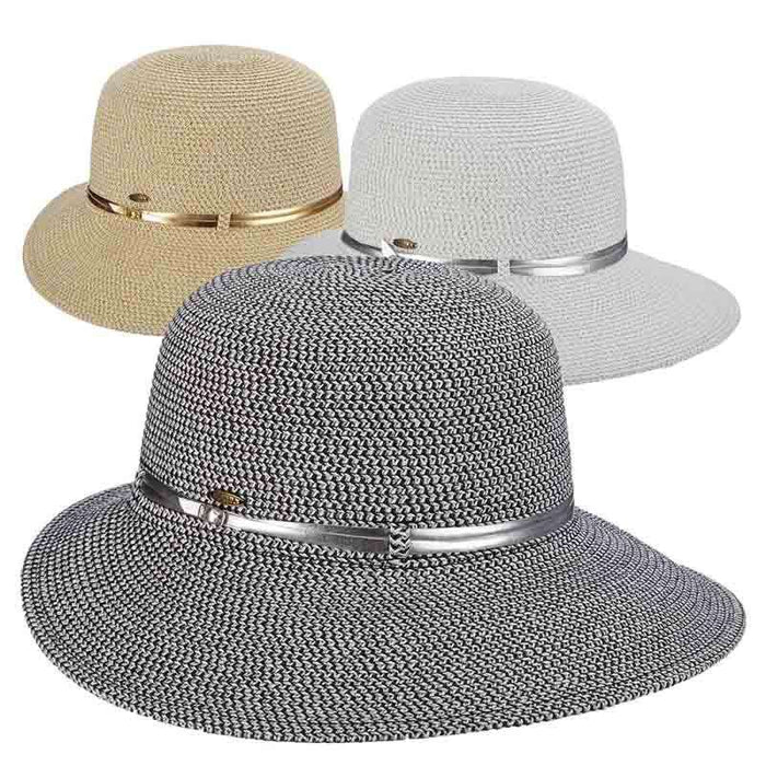 Metallic Facesaver Sun Hat with Belt Accent - Scala Hats Facesaver Hat Scala Hats