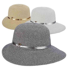 Metallic Facesaver Sun Hat with Belt Accent - Scala Hats Facesaver Hat Scala Hats