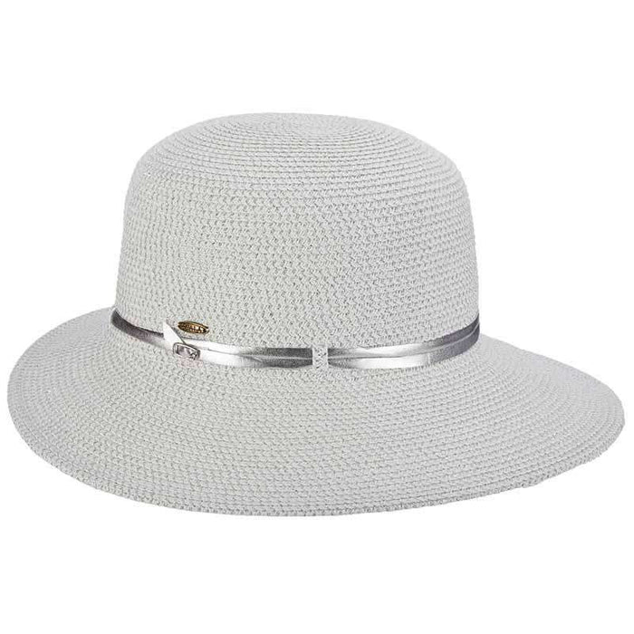 Metallic Facesaver Sun Hat with Belt Accent - Scala Hats Facesaver Hat Scala Hats LP257SV Silver