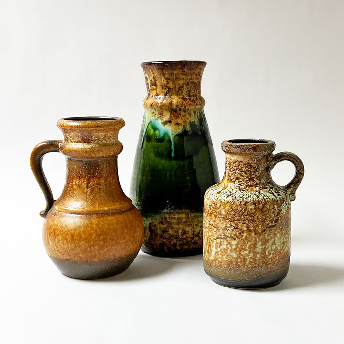 Mid-Century Ceramic Tall Vase with Green Glaze Made in West Germany