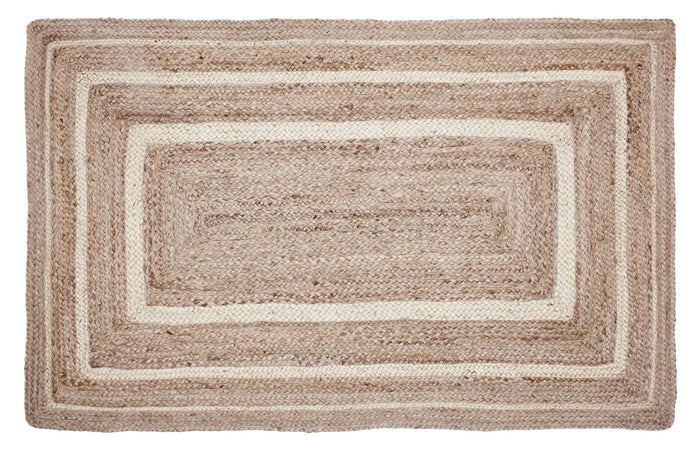 Natural and Cream Bordered Jute Woven Rug with Pad - Annabel Bleu