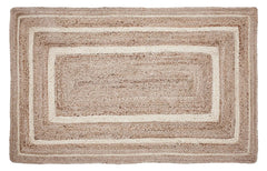 Natural and Cream Bordered Jute Woven Rug with Pad - Annabel Bleu