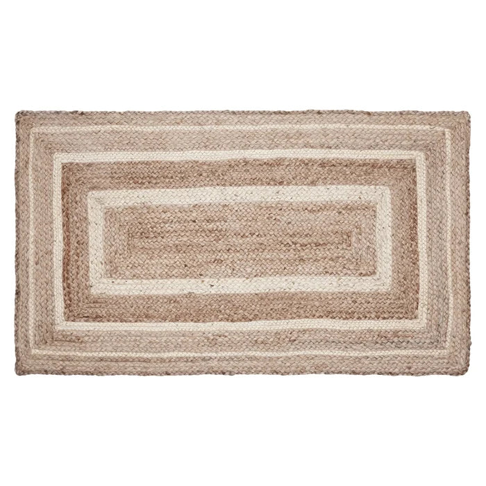 Natural and Cream Bordered Jute Woven Rug with Pad - Annabel Bleu