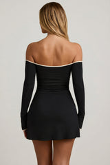 Modal Off-Shoulder A-Line Mini Dress in Black