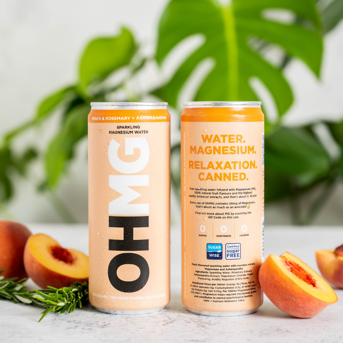 OHMG Peach & Rosemary + Ashwagandha Sparkling Magnesium Water 4x 330ml