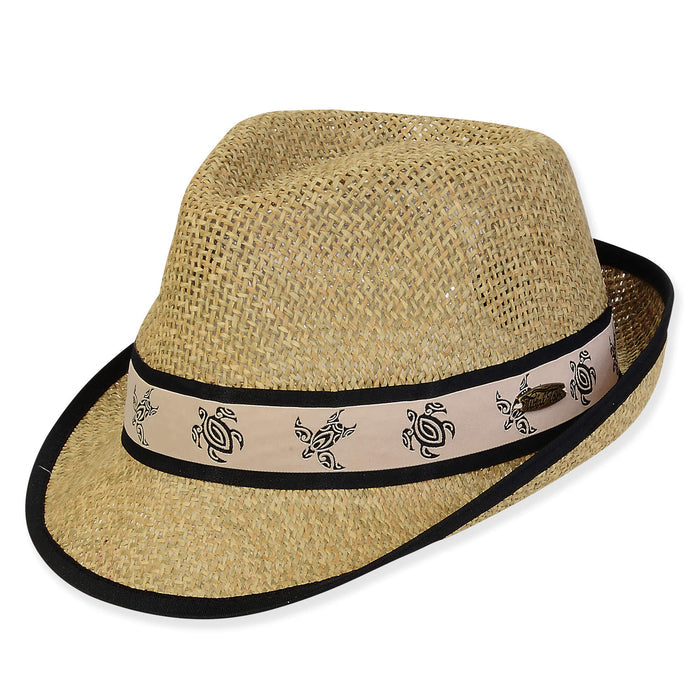 Open Weave Straw Fedora with Turtle Tape Band - Tidal Tom Hats Fedora Hat Tidal Tom HTT1274 ML Natural M/L (59 cm)