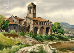 Oratorio, Alanno, Italy, watercolor painting by Othello Michetti (American art). Fine art giclée print reproduction by California Watercolor for wall decor.