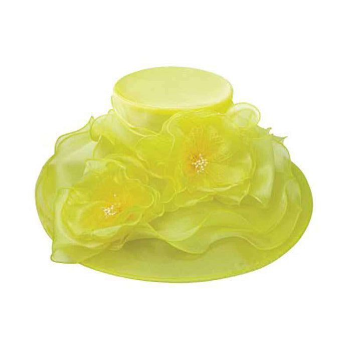 Organza Hat with Multi Layer Flowers Dress Hat Something Special Hat sw2823yw Yellow