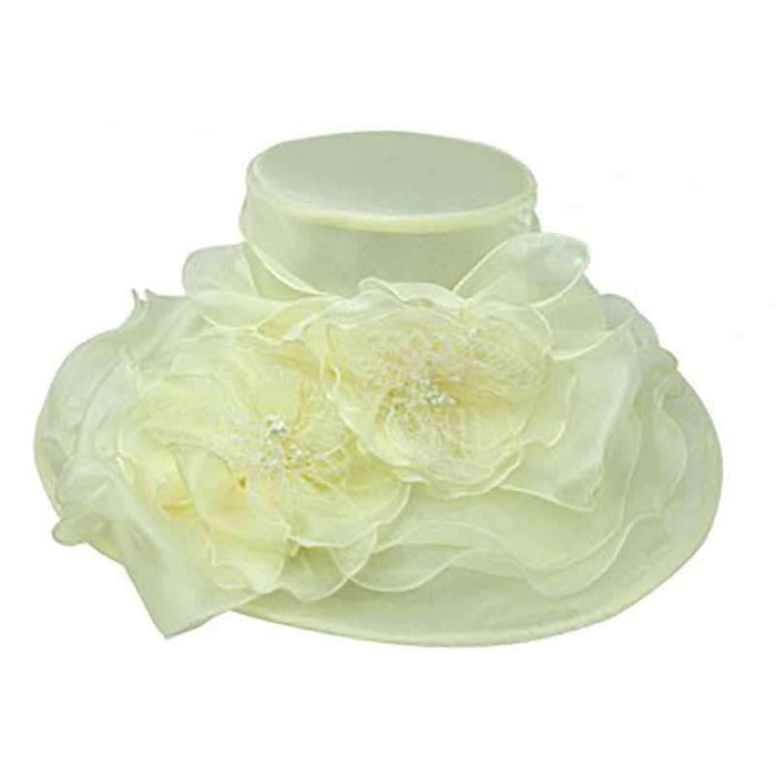 Organza Hat with Multi Layer Flowers Dress Hat Something Special Hat sw2823iv Ivory