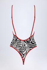 Charm-Detail Cross-Back Swimsuit in Zebra Print