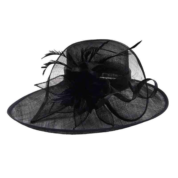 Oval Sinamay Dress Hat with Feather Accent Dress Hat Something Special Hat hf2802bk Black