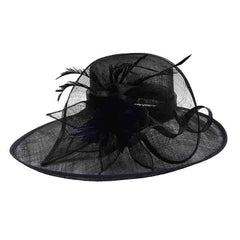Oval Sinamay Dress Hat with Feather Accent Dress Hat Something Special Hat hf2802bk Black