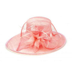 Oval Sinamay Dress Hat with Feather Accent Dress Hat Something Special Hat hf2802pk Pink