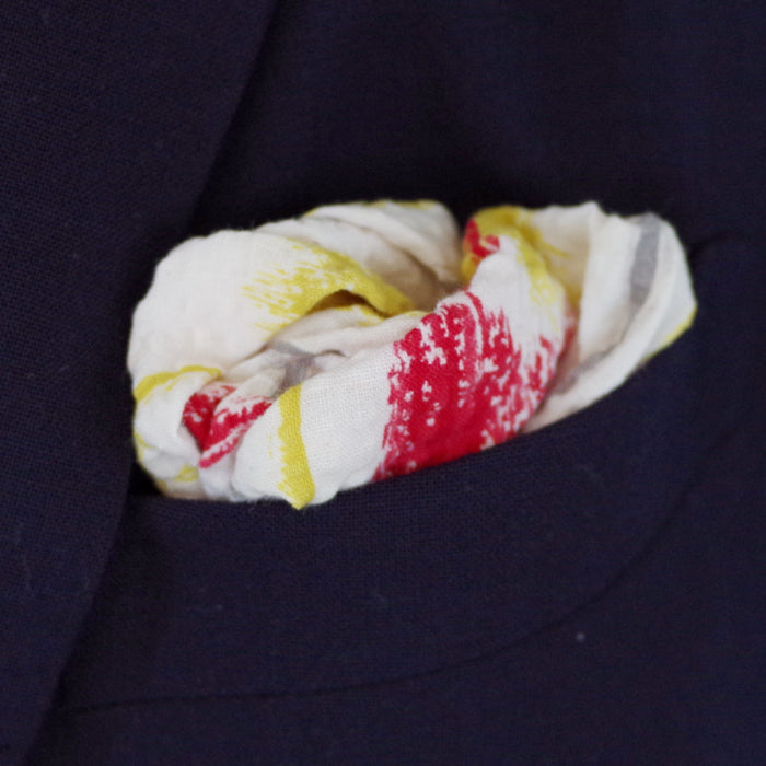 Painterly Red, White, and Yellow Seersucker Cotton Pocket Square by Put This On