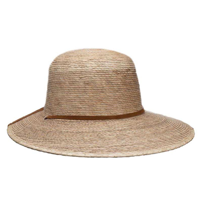 Palm Leaf Dimensional Brim Sun Hat with Chin Strap - Scala Hats Facesaver Hat Scala Hats LS256-Light Light Palm Medium  (57 cm)