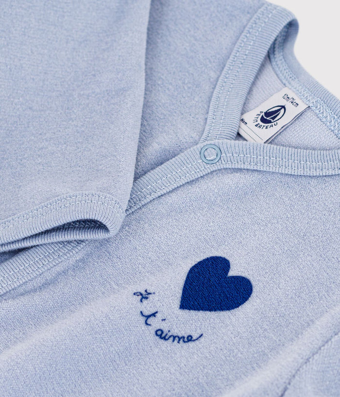 Petit Bateau Velour Snap Footie with Heart in Blue