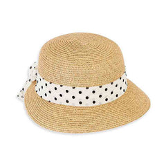 Petite Asymmetrical Brim Hat with Polka Dot Sash - Sunny Dayz Hat Cloche Sun N Sand Hats