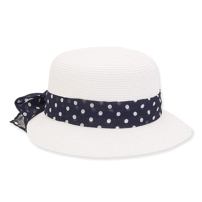 Petite Asymmetrical Brim Hat with Polka Dot Sash - Sunny Dayz Hat Cloche Sun N Sand Hats