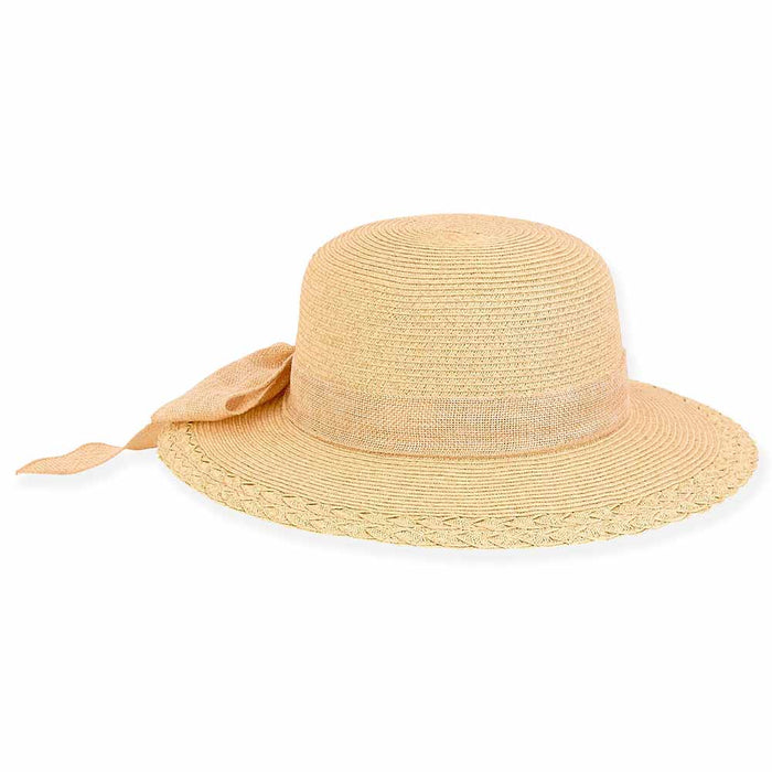 Petite Hats for Small Heads - Linen Bow Straw Wide Brim Sun Hat Wide Brim Sun Hat Sun N Sand Hats HK386B Tan Small (54 cm)