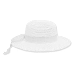 Petite Hats for Small Heads - Linen Bow Straw Wide Brim Sun Hat Wide Brim Sun Hat Sun N Sand Hats HK386 White Small (54 cm)