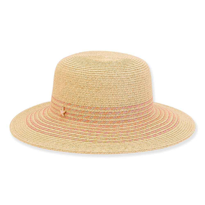 Petite Hats for Small Heads - Pink Stripe Straw Wide Brim Sun Hat Wide Brim Sun Hat Sun N Sand Hats HK385 Natural Small (54 cm)