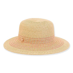 Petite Hats for Small Heads - Pink Stripe Straw Wide Brim Sun Hat Wide Brim Sun Hat Sun N Sand Hats HK385 Natural Small (54 cm)