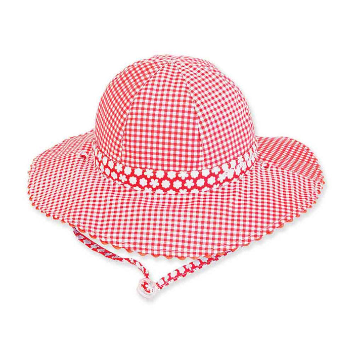 Petite Reversible Red Checkered Cotton Sun Hat - Sunny Dayz Hat Bucket Hat Sun N Sand Hats HKyml168 Red Small (55 cm)