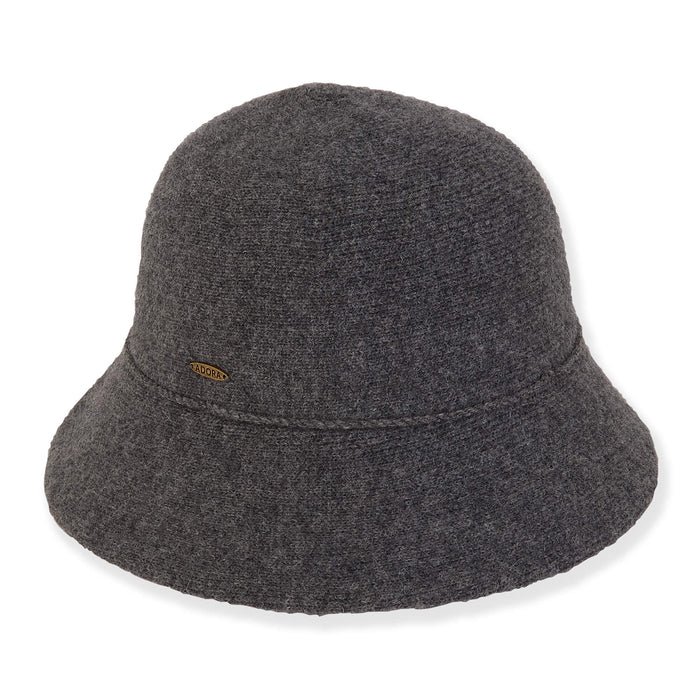 Petite Rhinestone Accent Split Brim Wool Cloche - Adora Hats Cloche Adora Hats AD1621B Grey S (56 cm)