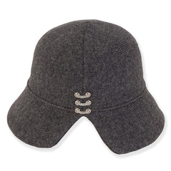 Petite Rhinestone Accent Split Brim Wool Cloche - Adora Hats Cloche Adora Hats