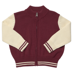 Pink Chicken Boys Varsity Zip Sweater in Burgundy